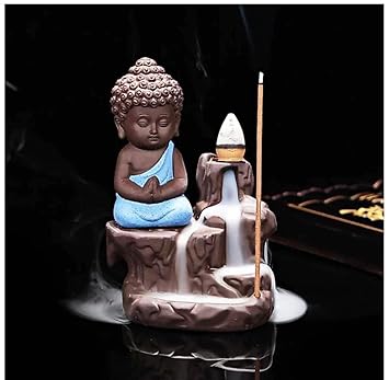 CraftJunction Meditating Monk Buddha Smoke Backflow Cone Incense Holder Decorative