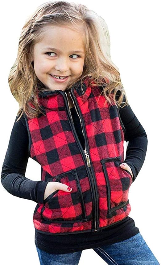 Kid Little Girls Puffer Lightweight Plaid Quilted Vest Cute Winter