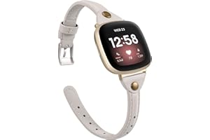 Minyee Compatible with Fitbit Versa 3/Fitbit Sense Band for Women and Men, Slim & Thin Leather Straps Bracelet Wristband for Fitbit Versa 3/ Fitbit Sense Smartwatch (Starlight)
