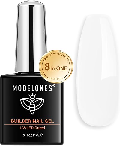Modelones Builder Gel Milky White 15ML 8-in-1 LED Base Color Gel Builder