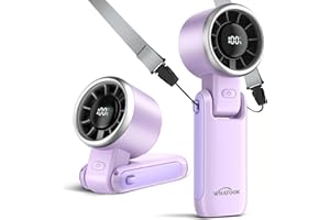 WHATOOK Portable Fan Handheld Mini Fan: Travel Fans with Air Turbo Tech, 4000mAh Battery with LED Display, 5 Gear Wind, 3 in 1 Foldable Small Hand Fans for Makeup, Outdoor, Working, Shopping (Purple)
