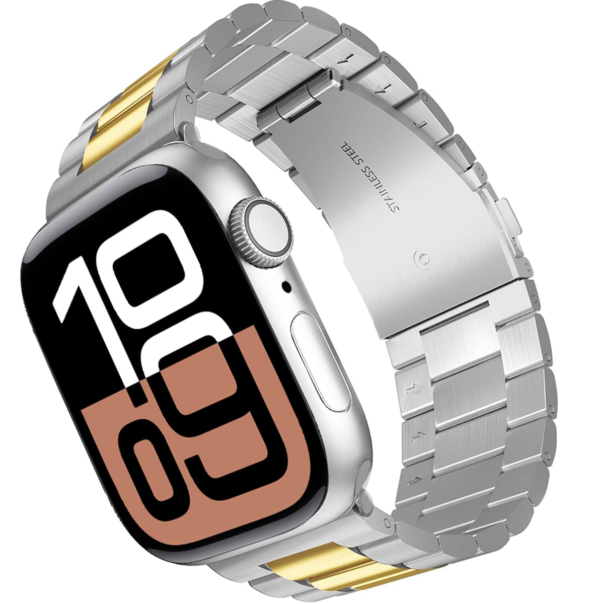 ARTCHE Metal Strap for Apple Watch Straps 42mm 41mm 40mm 38mm, Replacement Strap Compatible with iWatch Series 11/10/9/8/7/6/5/4/SE3/SE2/SE/3/2/1, Stainless Steel Link Belt for iWatch, Silver & Gold