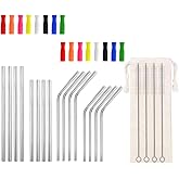 Lazycorner 16 Short Metal Straws, 6mm 5.5" 6.5" Kids Reusable Straws+Silicone Tips+Cleaner, Mini Small Stainless Steel Straws