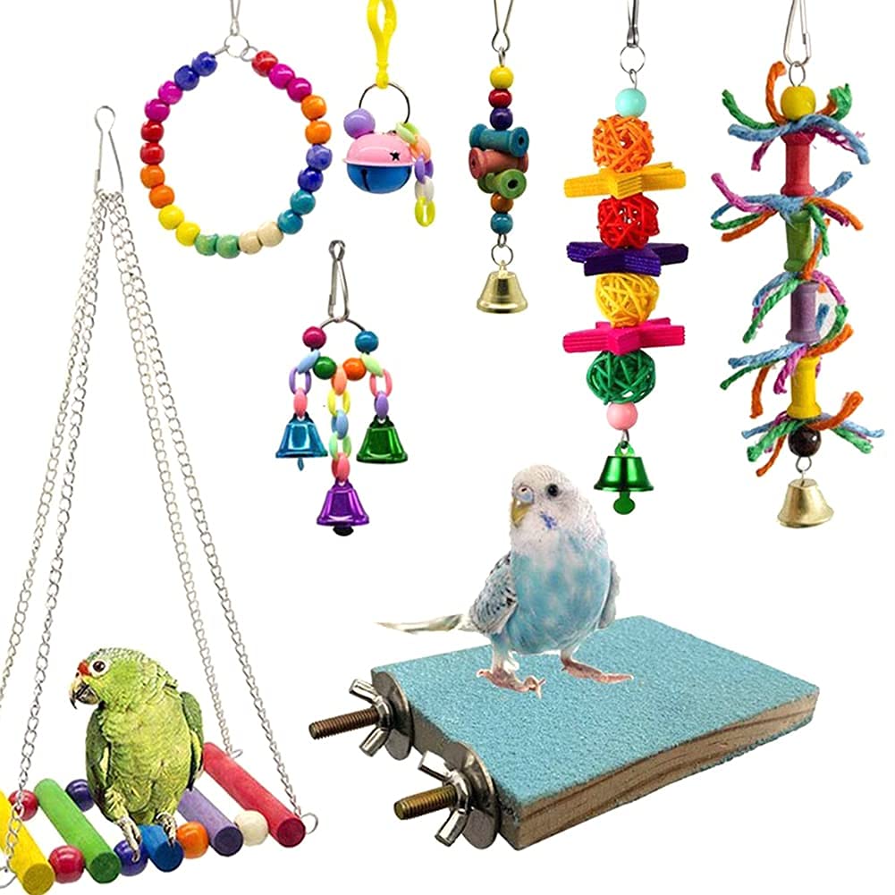 GDWD 8 Pcs Bird Swing Chewing Toys,Parrot Hammock Bell Toys,Parrot Swing Chewing Toys,Bird Nest Hut Hammock for Budgie,Cockatiels,Conures, Sittiche Finken ,Small Parakeets (GDWD666)