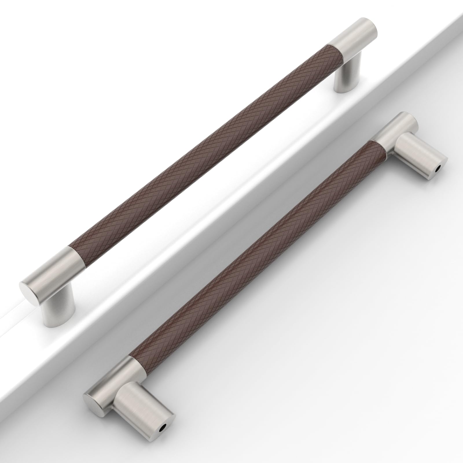 Photo 1 of Coinkoly 10 Pack 10 Inch(254mm) Brown and Brushed Satin Nickel Pulls Knurled Kitchen Cabinet Handles Drawer Pulls Dresser Hardware for Cabinets Cupboard Bathroom CK0001