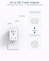 Addtam UK to US Plug Adapter 4 in 1 with 1 USB & 2 USB-C Ports Type B view 2
