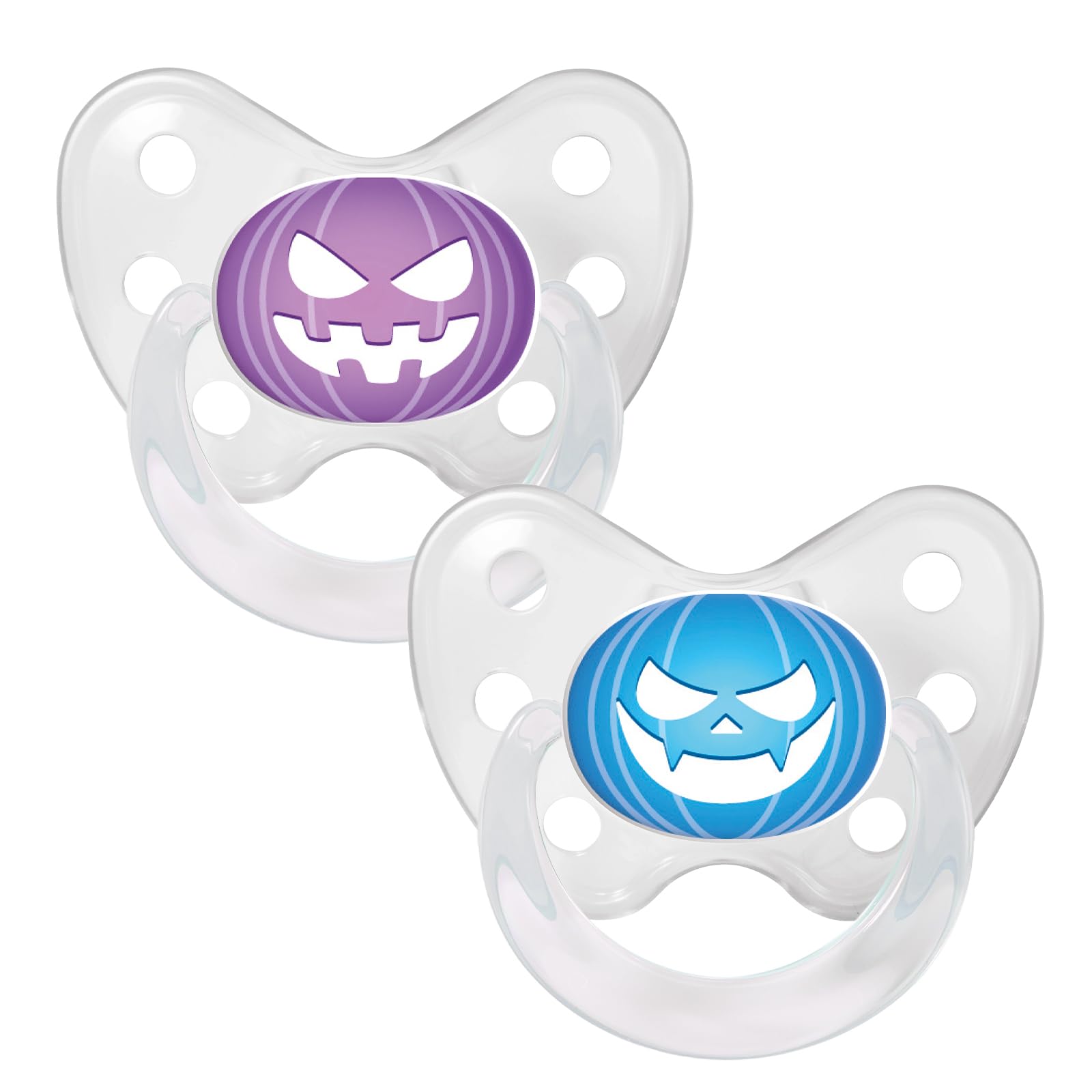Dentistar Silicone Soother Set of 2 - Size 3 for 14+ Months - Tooth and Jaw Friendly Silicone Soother with Dental Step - BPA Free Baby Dummy - Made in Germany - Halloween Pumpkin Purple & Blue