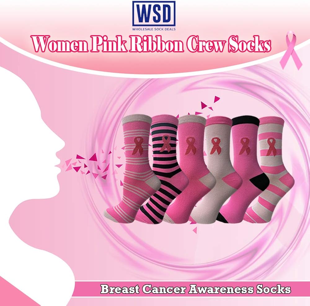 60 Pairs of Pink Ribbon Breast Cancer Awareness Ankle/Crew Socks for Women at  Women’s Clothing store