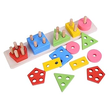 Wooden Intellectual Geometric Shape Matching Five Column Blocks Educational & Learning Toys