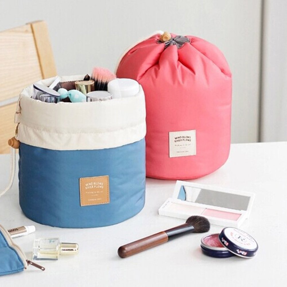 Cosmetic Toiletry Bags Vinmax Travel Makeup Bag Pouch Bucket Barrel Shaped (Blue)