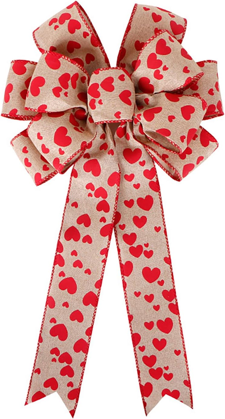 Bows & Ribbons - Valentine's Day Wreath Bow Red Heart Printed Valentine's Day Bow Gift Bow Tree Topper for Valentine's Day Wedding Mother's Day Front Door Indoor Outdoor Home Decoration