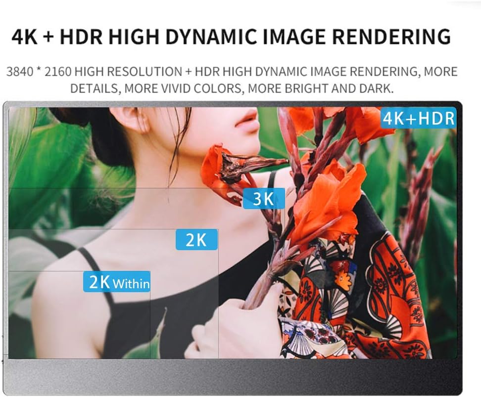 Dklgg Portable Monitor 15 6 Inch Ips 4k Full Hd Led Eye Care Screen Gaming Display With Type C Mini Hdmi Dual Speaker Computer Display For Laptop Pc Mac Phone Xbox Ps4 Including Smart