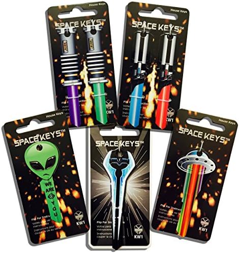 Set of 7 Saber Shaped Space Keys 4 Saber Keys + 1 Energy Weapon, 1 UFO and 1 Alien Key - Full Set (KW1/KW11)