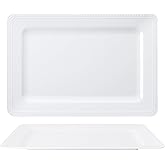 Melamine Large Serving Platter Set for Party Supplies,16"x11" Platters for Serving Food, 2pcs White reusable Serving Tray for Cookie, Fruit, Snack,Party Food Display,Stackable Kitchen CounterTop Tray