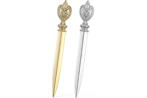 ZEYIYER 2 Pcs Letter Opener, Envelope Slitter Stainless Steel, Retro Style Gold Silver Envelope Openers Slitters, Lightweight Mail Opener for Office Home School Supplies
