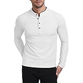 KUYIGO Men's Long Sleeve Slim Fit Mandarin Polo Shirts Waffle Button Fashion Casual Tops T-Shirt