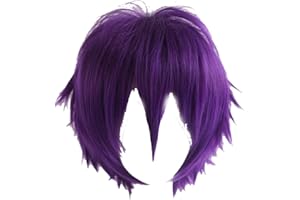 AICOS Alacos Short Fashion Spiky Layered Anime Cosplay Wig Halloween Christmas Carnival Dress Up Pretend Play Party Wig Gift+Cap (Purple) One Size