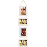 ABSWHLM 5x7 Collage Picture Frame, 4 Opening, Rustic Wood, Weathered White | Wall-Mounted Hanging Design, Displays 4x6 Photos with Mat or 5x7 Photos Without Mat, Three-Opening Layout