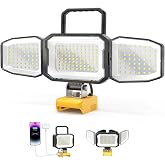 LED Work Light Compatible with DeWalt 20V Battery, 150W 15000LM | Tool Only,Flood Light, 6500K Daylight 3-Head Adjustable, USB Type-C&amp;2 Brightness Modes Portable Flashlight Job Site Light