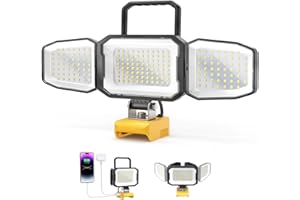 LED Work Light Compatible with DeWalt 20V Battery, 150W 15000LM Flood Light, 6500K Daylight 3-Head Adjustable, USB Type-C&2 B