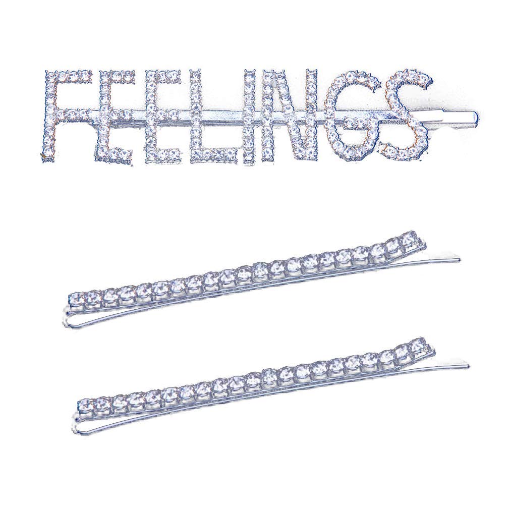 SoulQ Sparkly Bobby Hair Pins,Silver Plated Word Hair Clips,Rhinestones Metal Hair Clips,Hair Barrettes Hair Accessories (Style B)