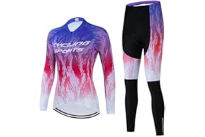 SUDU SUDO Women's Cycling Clothing Set Long Sleeve Road Bike Shirt Cycling Jersey Bicycle Pants with Gel Padded