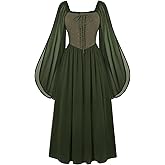 Scarlet Darkness Renaissance Costume Women Pirate Dresses Split Bell Sleeve Medieval Ren Faire Dress with Pockets