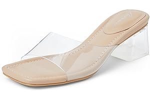 Arromic Women's Block Mule Heeled Sandals Clear Black Nude White Chunky Heels 2 Inches Square Open Toe Slip on Backless Mules Heeled Slippers Dressy Party Prom Wedding Shoes