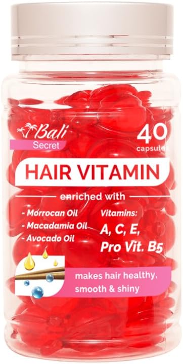 Bali Secret Hair Vitamin enriched with Argan, Macadamia, Avocado oils, Vit. A, C, E, Pro-Vit. B5, Silicones. 40 capsules