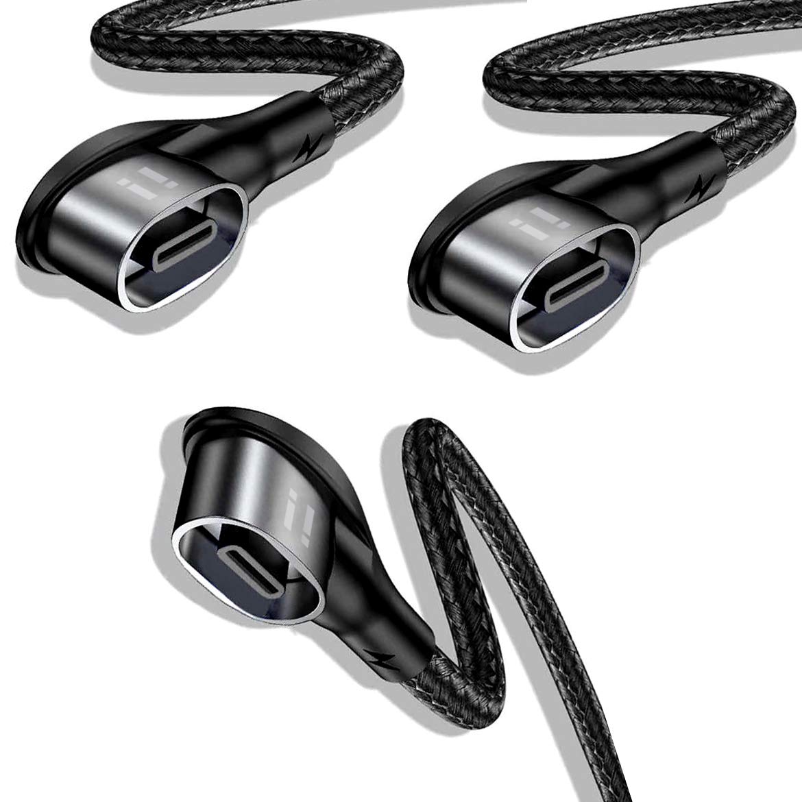 i! - 3 x 1 m 90 degree platinum nylon magnetic USB fast charging cable up to 3 A quick charge 3.0 data cable - 3 x angle cable without plug.