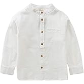 MOMOLAND Little Big Boys Long Sleeve Woven Cotton Button Down Linen Design Shirt Solid Printed