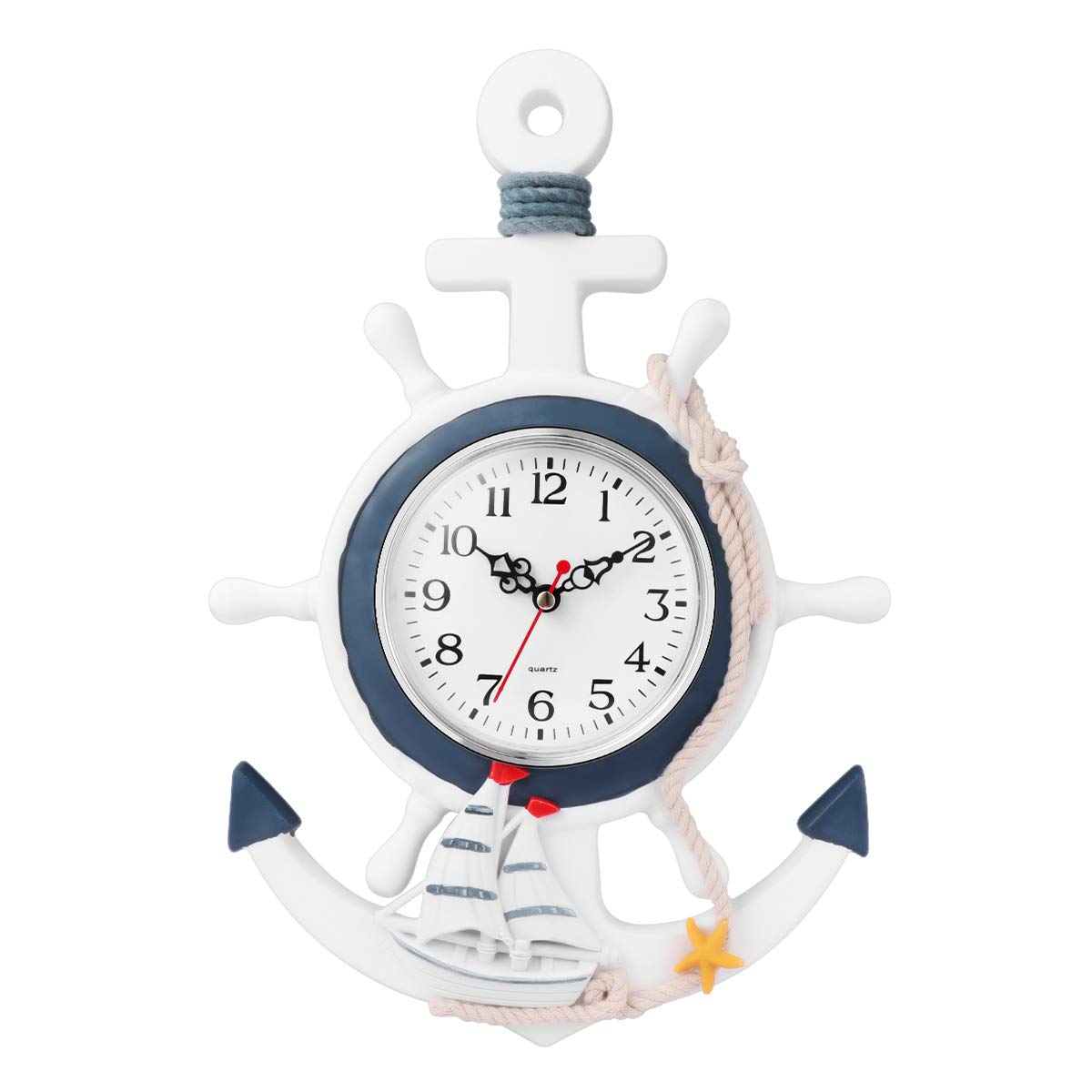 Anchor Wall Clock Non Ticking Nautical Theme Wall Clock Mediterranean Style Silent Wall Art Clock Hanging Decor for Living Room Bedroom
