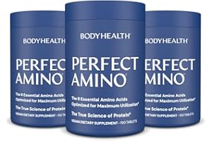 BodyHealth PerfectAmino Tablets, (3-Pack) All 8 Essential Amino Acids with BCAAs + Lysine, Phenylalanine, Threonine, Methionine, Tryptophan, Supplement for Muscle Mass Production, Recovery & Strength
