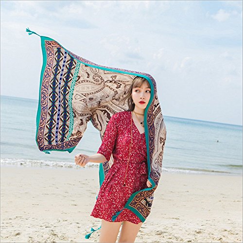 SUNBABY Women Boho Shawl Beach Towels Rectangle Cotton Scarf Travel Sarong Wrap Swimwear Cover Up Beach Mats (Coffee Cashew) - Thumbnail 2
