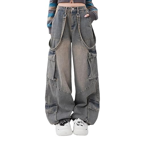 Y2K Women's Jeans Hip Hop Street Fashion Retro Design Casual Low Waist  Loose Straight Leg Jeans Gothic Denim Overalls (Picture Color,XL) in Dubai 