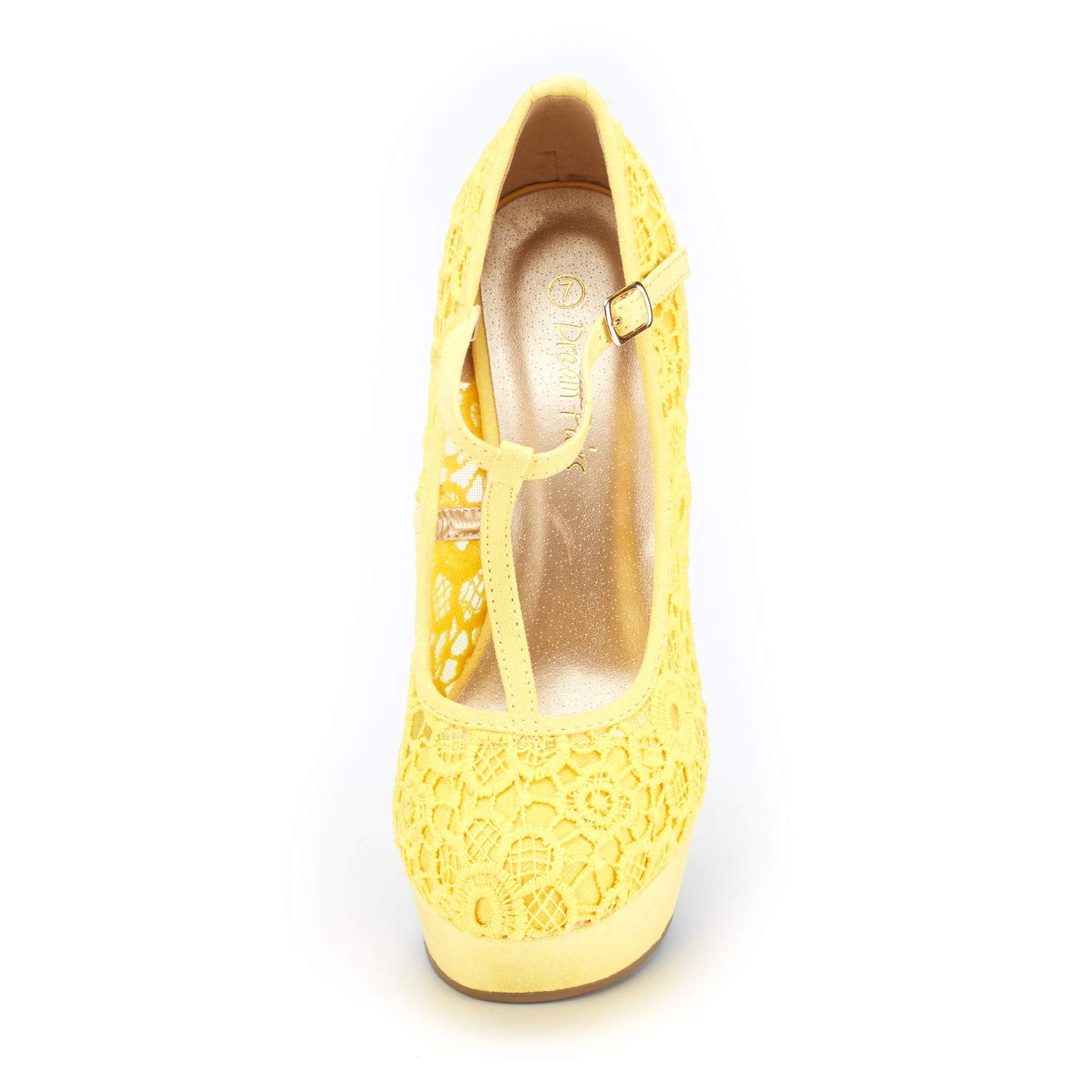 DREAM PAIRS Wedge-Height-l Yellow Lace Crochet Mary Jane Platform Wedges Shoes for Women Size 9 B(M) US - Image 3