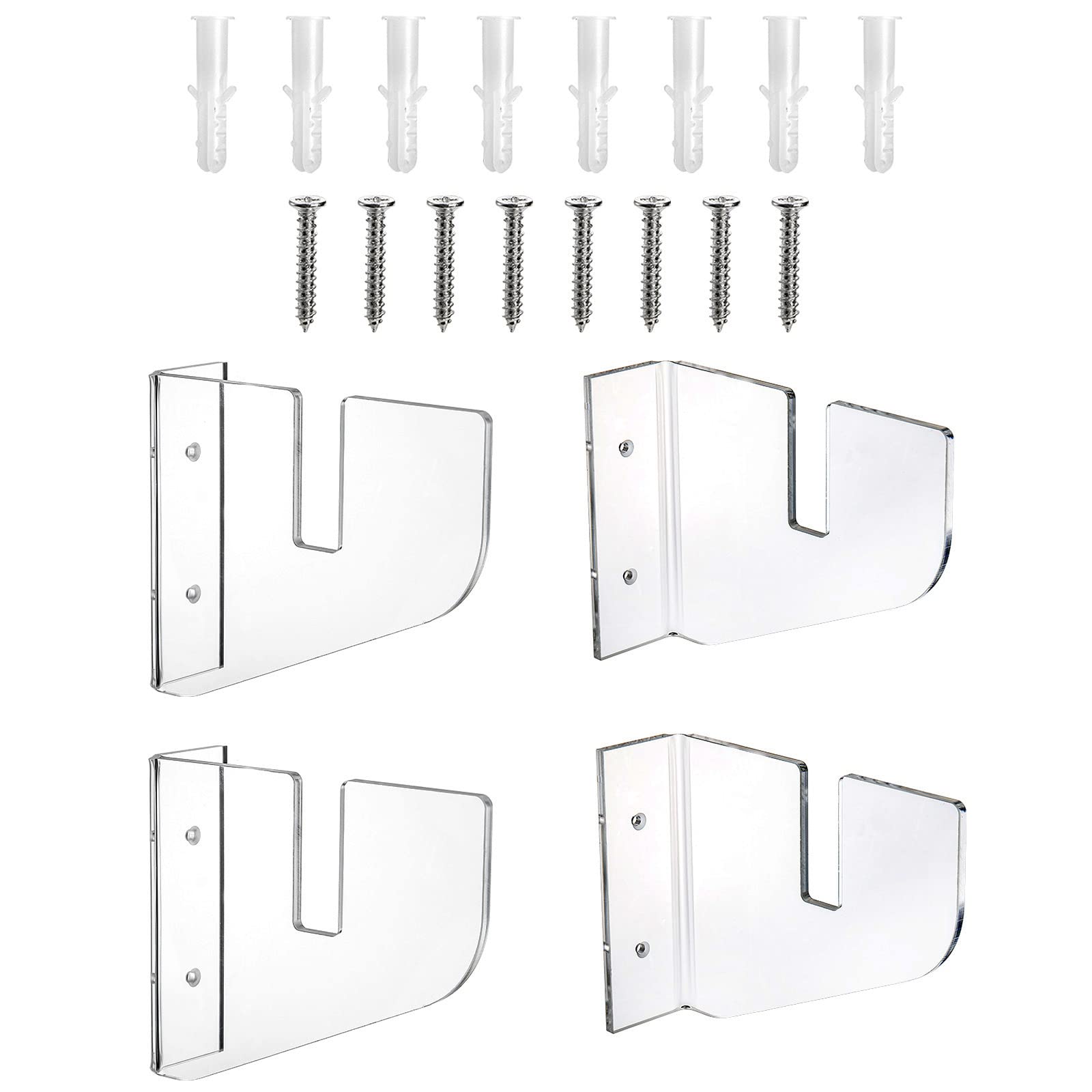 Frcctre 4 Pack Acrylic Skateboard Wall Mount Display Racks - Stand, Storage Hanger, Bracket for Longboard, Snowboards, Water Skis