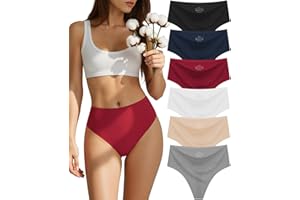 sosusu Seamless Underwear for Women Cotton Thongs High Waisted Soft Breathable No Show Panties Invisible Stretch 6 Pack