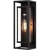 mirrea 18" Classic Outdoor Wall Sconce 1 Light in Matte Black Rectangular Metal Frame and Clear Glass Shade Waterproof Porch 
