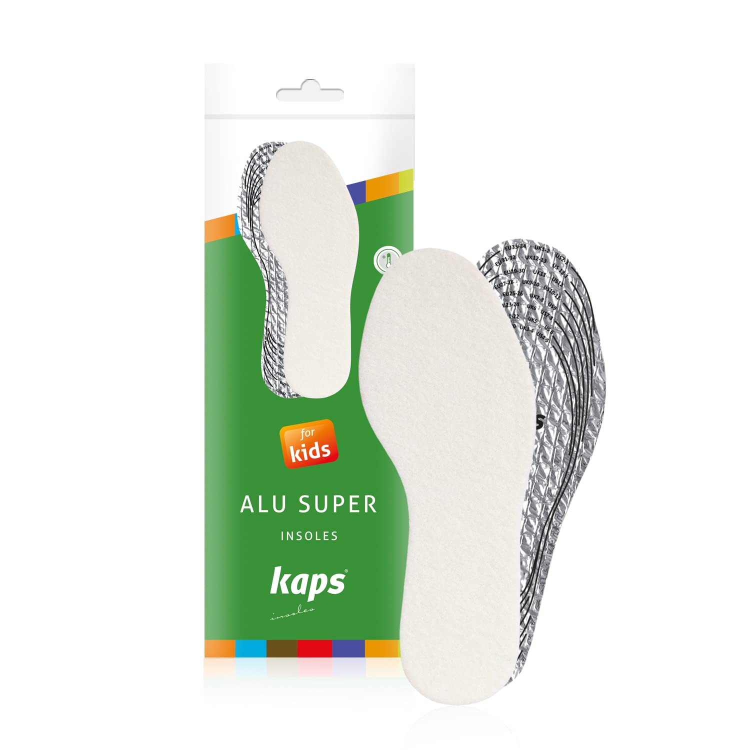 Kaps Alu Super Kids, Winter Shoe Insoles For Children, Insulation And Warmth, Cut To Size, Cut To Fit, Made In Europe, 1 Pair