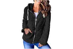 WUAI-Women Casual Sherpa Fleece Jacket Hoodies Full Zip Faux Fuzzy Long Sleeve Fluffy Fleece Sweatshirt Outwear