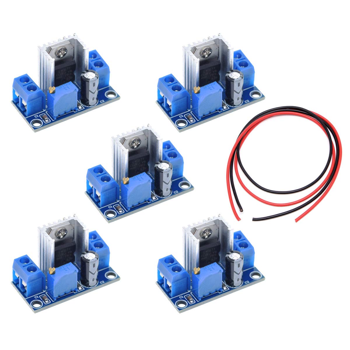 Youmile 5 Pcs LM317 DC-DC Converter 4.2-40 V Buck Step-Down Adjustable Voltage Regulator Circuit Board for Ardunio with 24 AWG Wire