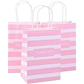 Ronvir 50Pcs Thank You Small Paper Gift Bags Bulk, 5.25" x 3.75" x 8" Kraft Paper Bag for Party Favors,Valentine's Day, Birthday, Wedding, Thanksgiving,Goodie, Retail, Jewelry - Pink