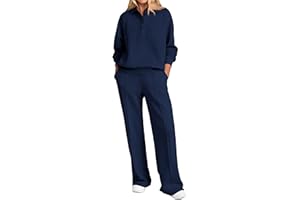 PRETTYGARDEN Women Fall 2 Piece Outfits Sweatsuits Quarter Button Long Sleeve Sweatshirt Wide Leg Pants Tracksuit Lounge Sets