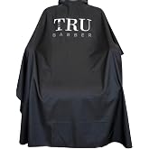 TRU BARBER Silicone Neck Cape, 100% Polyester, Lightweight and Waterproof, Professional Hair Salon Cutting Cape With Snap Closure, 50" x 58" (Black/White)