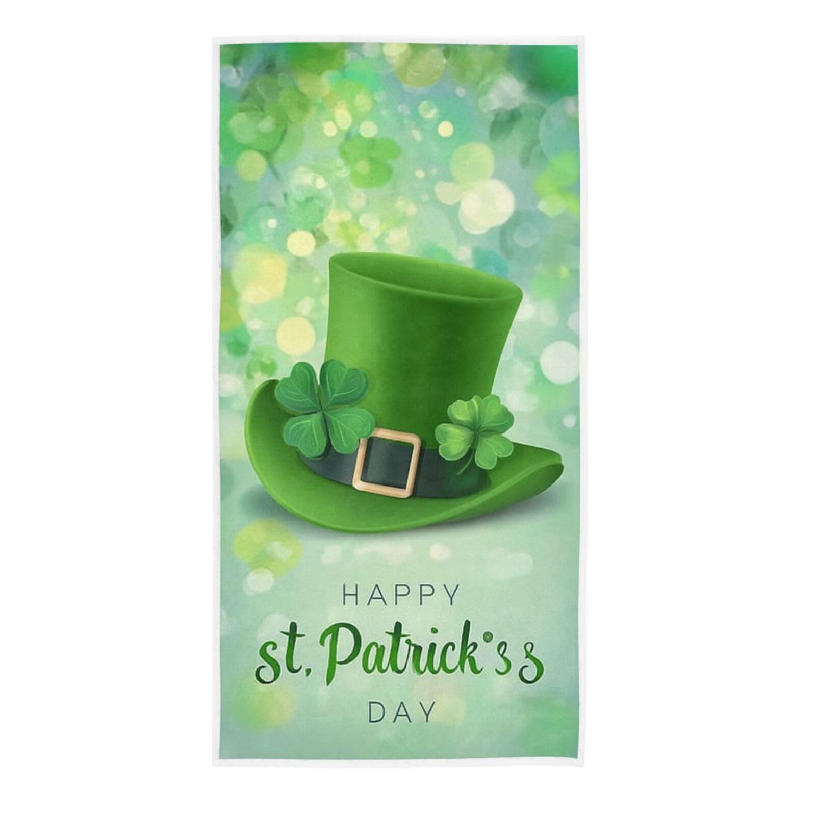 St Patricks Day Leprechaun Hat Hand Towels Green Shamrock Clover Bath Bathroom Towel 30 X 15 Inch Washcloth Fingertip Towels Highly Absorbent for Hand,Face,Gym and Spa