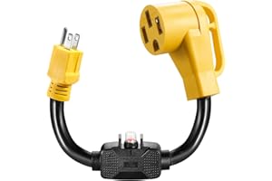 WYM WORLD Overload Protector 15 Amp to 50 Amp RV Adapter Cord with Circuit Breaker and Twist Lock, NEMA 5-15P to NEMA 14-50R Dogbone Electrical Power Adapter with Upgraded Handle,ETL Listed