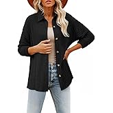 SHEWIN Womens Ribbed Knit Shacket Jacket Casual Long Sleeve Button Down Shirts Loose Sweater Tops Dressy Blouses with Pocket