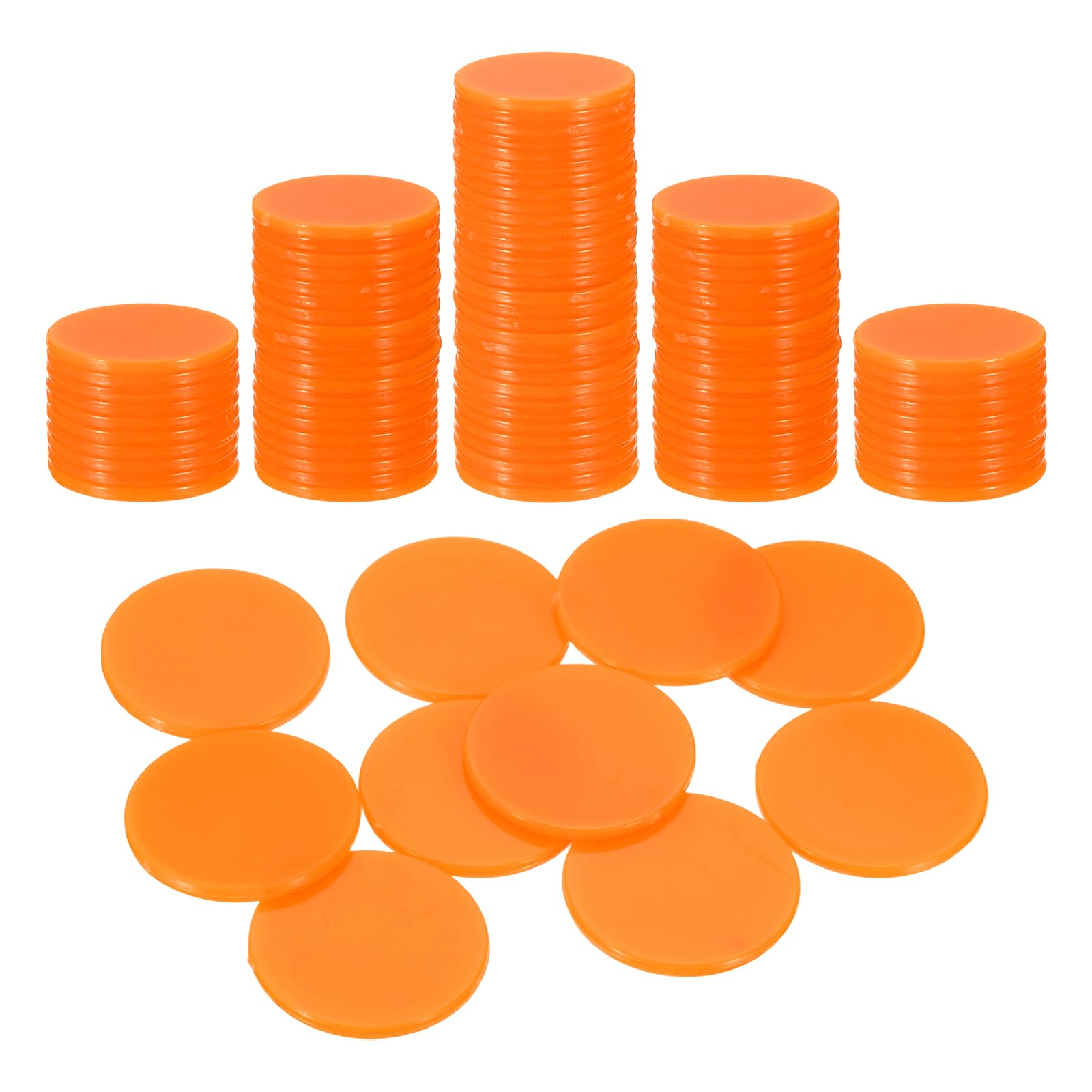 sourcing map 100Pcs 1 Inch Poker Chips, Plastic Bingo Chips Learning Counters Counting Counters Disks Markers Opaque Game Tokens for Game Play Math Counting, Orange, Flat