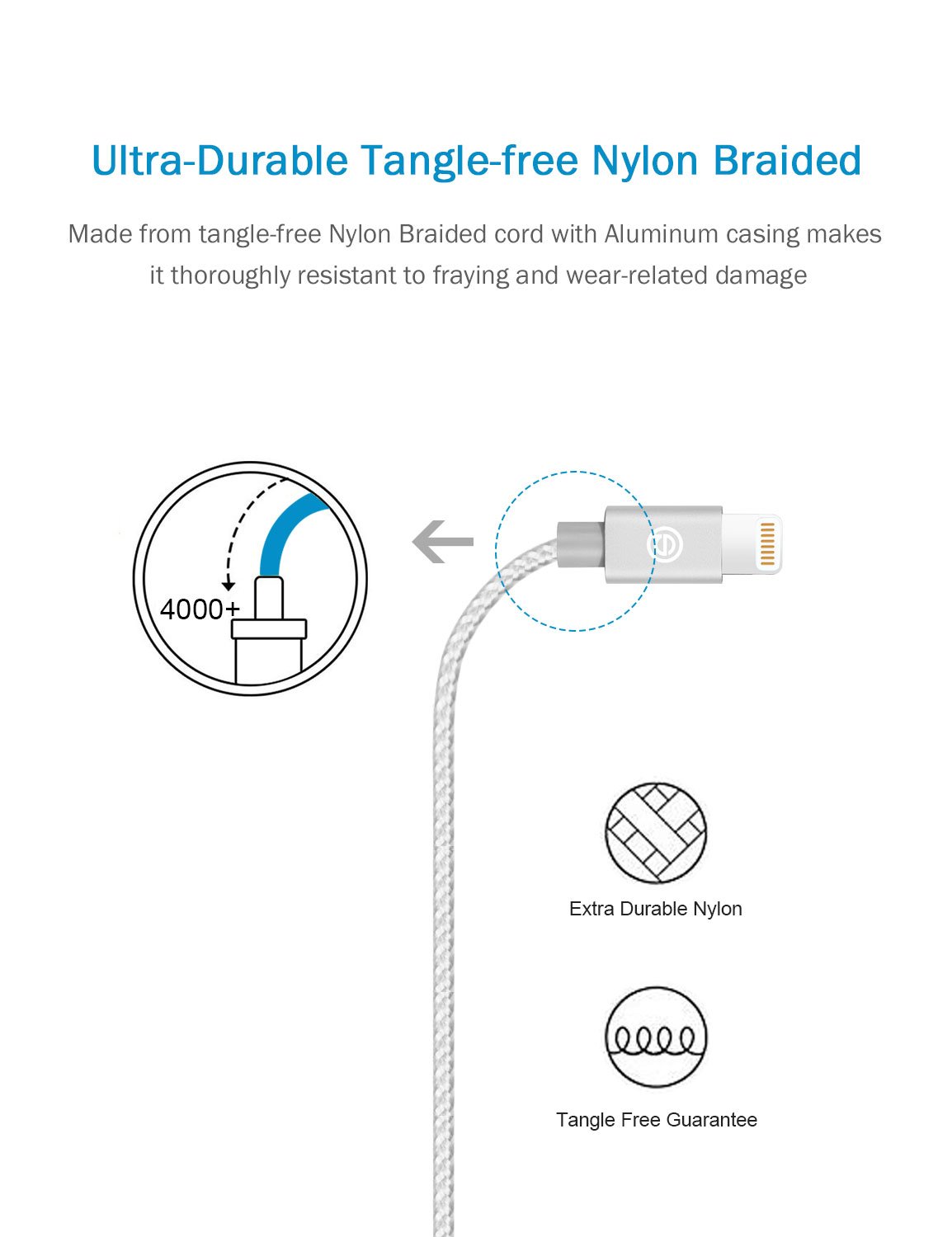 Apple MFi Certified- OPSO Nylon Braided USB Charging Cable/Cord with Lightning Connector for iPhone 7 6s 6 Plus 5s 5,iPad Pro mini iPod 1M / 3.3 ft - Silver